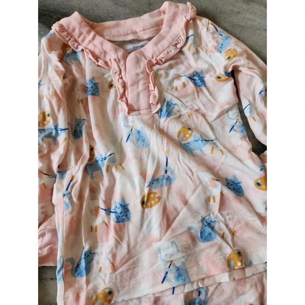 Magnetic Me 9-12 Months Pajama Set‎ 2pc Lot Rainbow Stripe Artist Cat Modal PJs
